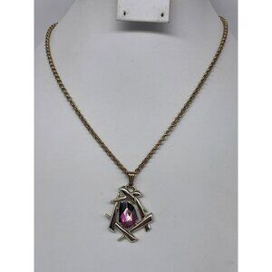 Vintage 1970s Sarah Coventry Watermelon Prism Gold-Tone Necklace Abstract Frame